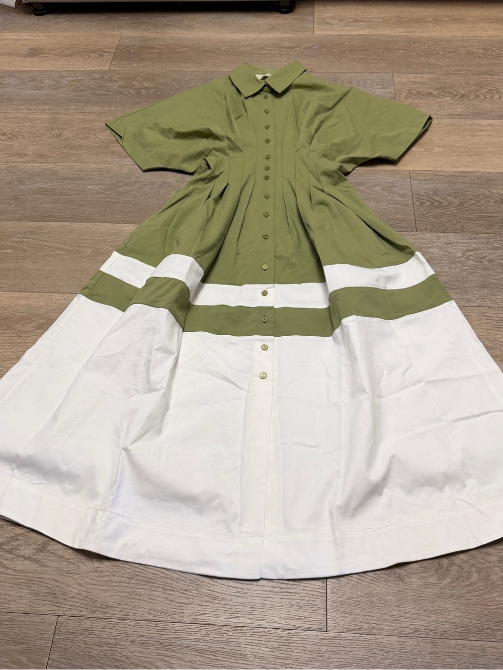 ANTHROPOLOGIE EXQUISE Tobie Colorblock Shirt Dress Women’s SP Green White NWOT